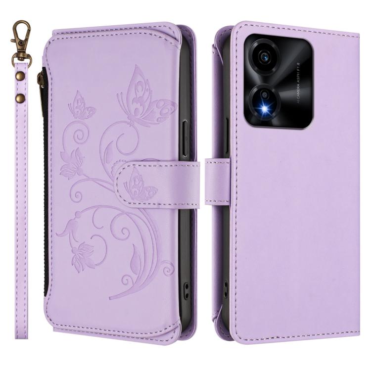 For Honor X5c Plus Butterfly Love Flower Multi-card Zipper Wallet Leather Phone Case
