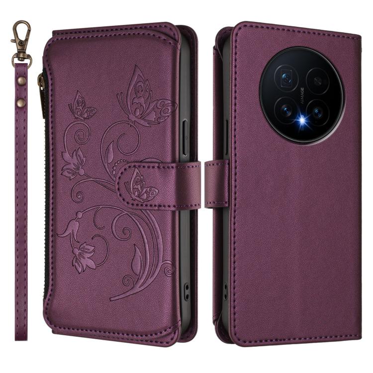 For Honor Magic8 Butterfly Love Flower Multi-card Zipper Wallet Leather Phone Case