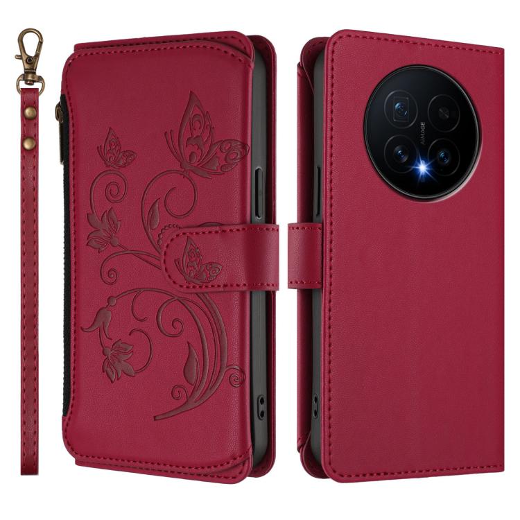 For Honor Magic8 Butterfly Love Flower Multi-card Zipper Wallet Leather Phone Case