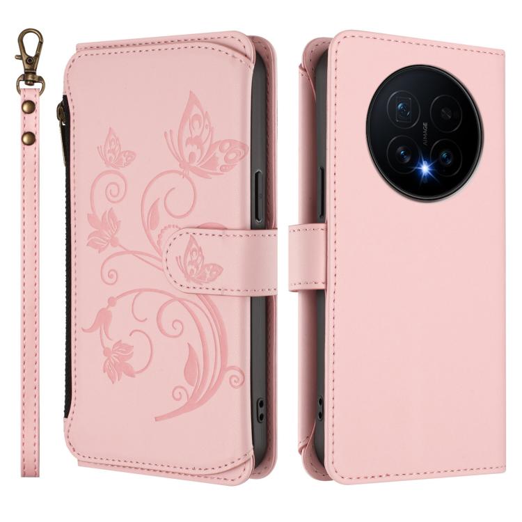 For Honor Magic8 Butterfly Love Flower Multi-card Zipper Wallet Leather Phone Case