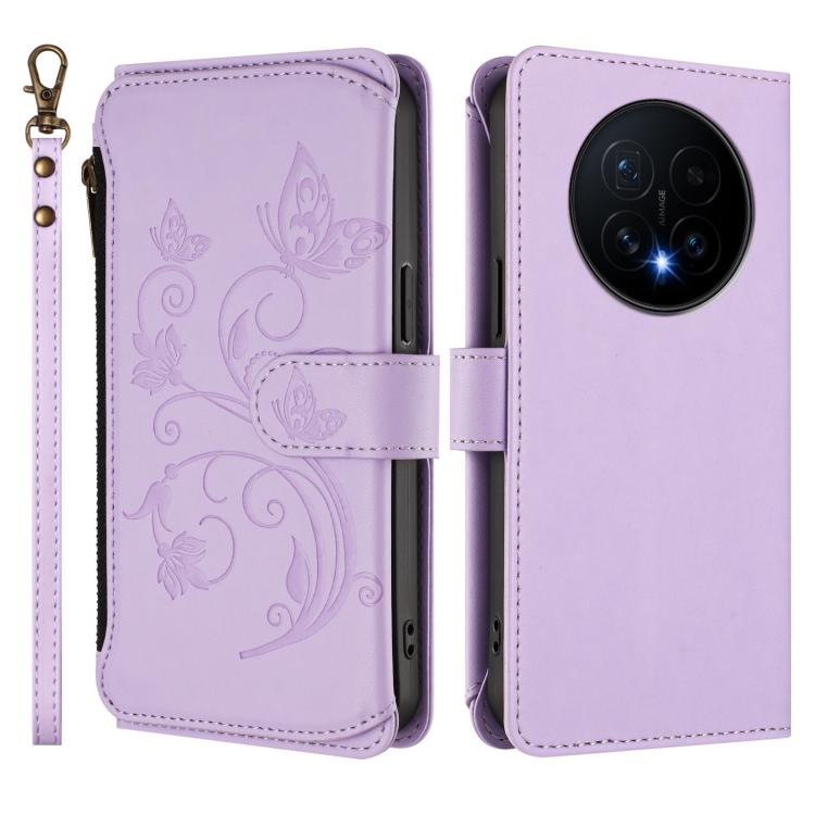 For Honor Magic8 Butterfly Love Flower Multi-card Zipper Wallet Leather Phone Case