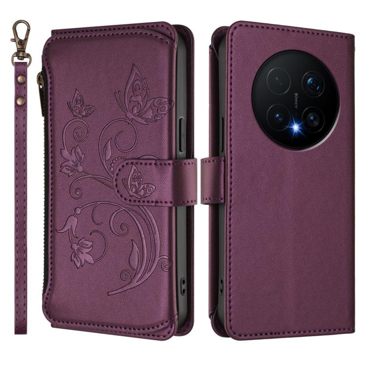 For Honor Magic8 Pro Butterfly Love Flower Multi-card Zipper Wallet Leather Phone Case