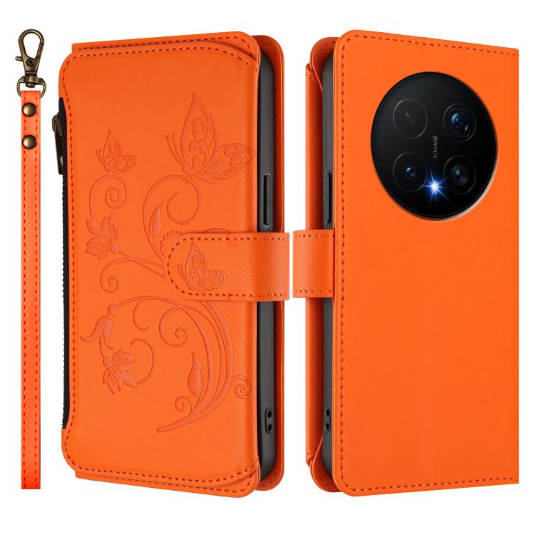 For Honor Magic8 Pro Butterfly Love Flower Multi-card Zipper Wallet Leather Phone Case