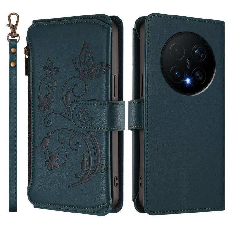 For Honor Magic8 Pro Butterfly Love Flower Multi-card Zipper Wallet Leather Phone Case