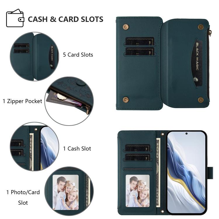 For Honor Magic8 Pro Butterfly Love Flower Multi-card Zipper Wallet Leather Phone Case