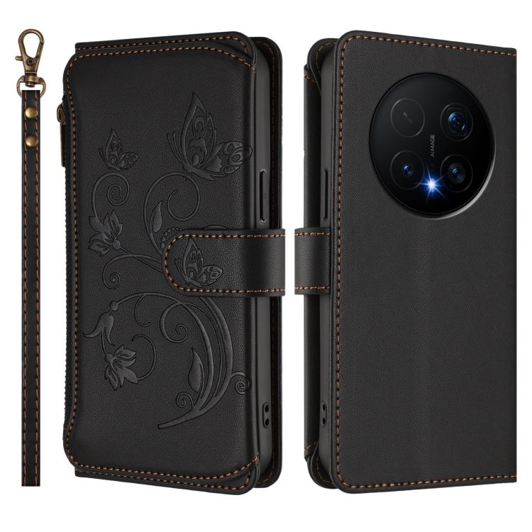 For Honor Magic8 Pro Butterfly Love Flower Multi-card Zipper Wallet Leather Phone Case