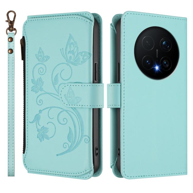 For Honor Magic8 Pro Butterfly Love Flower Multi-card Zipper Wallet Leather Phone Case