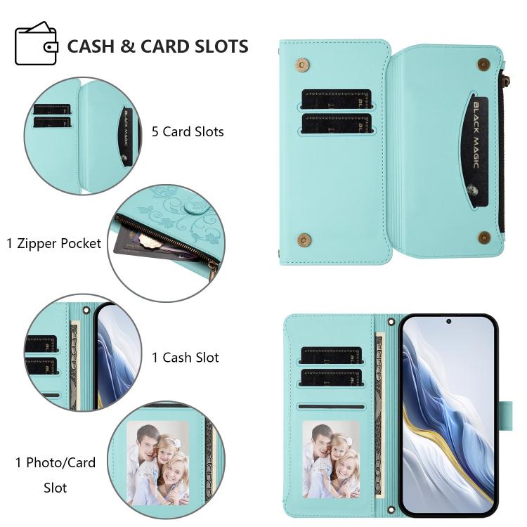For Honor Magic8 Pro Butterfly Love Flower Multi-card Zipper Wallet Leather Phone Case