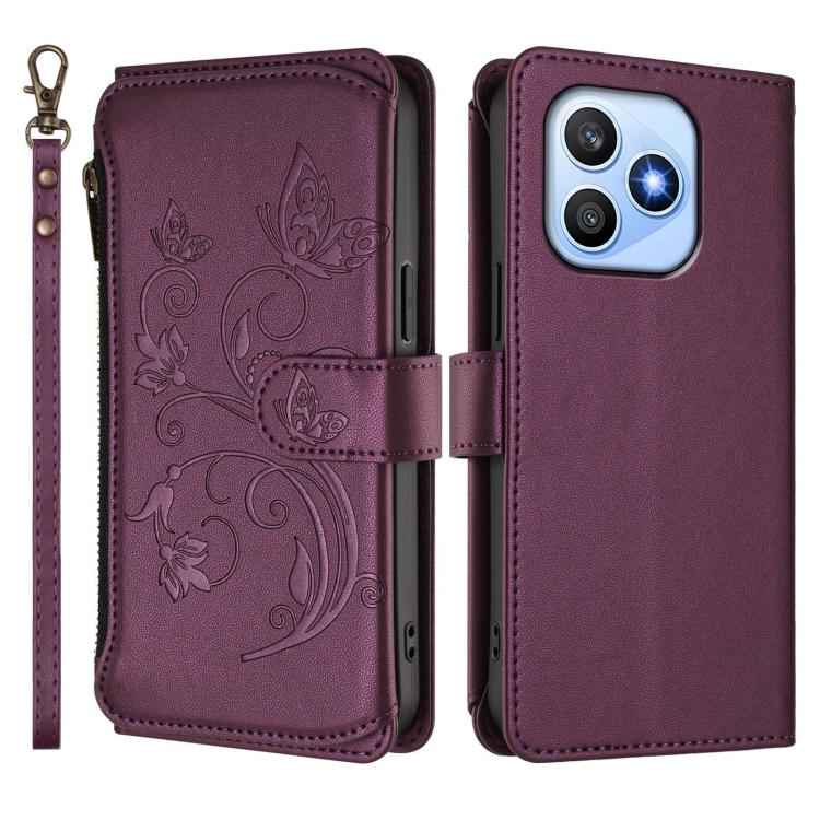 For Honor X8d 4G Global Butterfly Love Flower Multi-card Zipper Wallet Leather Phone Case