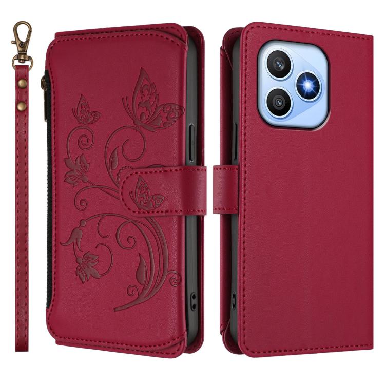 For Honor X8d 4G Global Butterfly Love Flower Multi-card Zipper Wallet Leather Phone Case