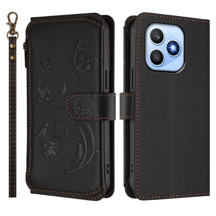 For Honor X8d 4G Global Butterfly Love Flower Multi-card Zipper Wallet Leather Phone Case