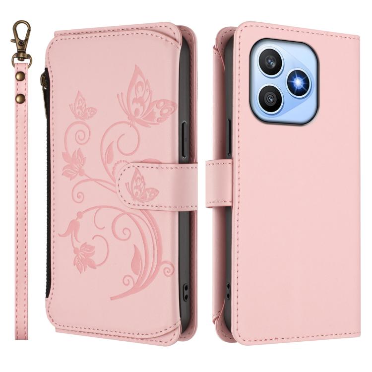 For Honor X8d 4G Global Butterfly Love Flower Multi-card Zipper Wallet Leather Phone Case