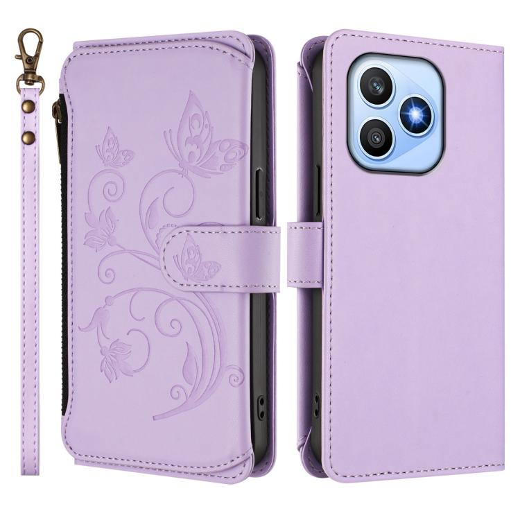 For Honor X8d 4G Global Butterfly Love Flower Multi-card Zipper Wallet Leather Phone Case