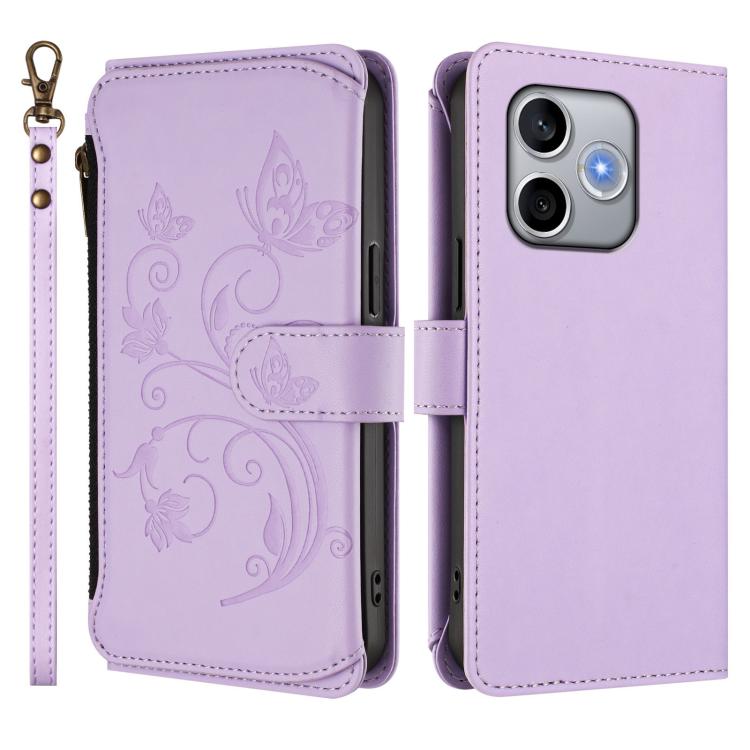 For Honor 600 Lite Global Butterfly Love Flower Multi-card Zipper Wallet Leather Phone Case