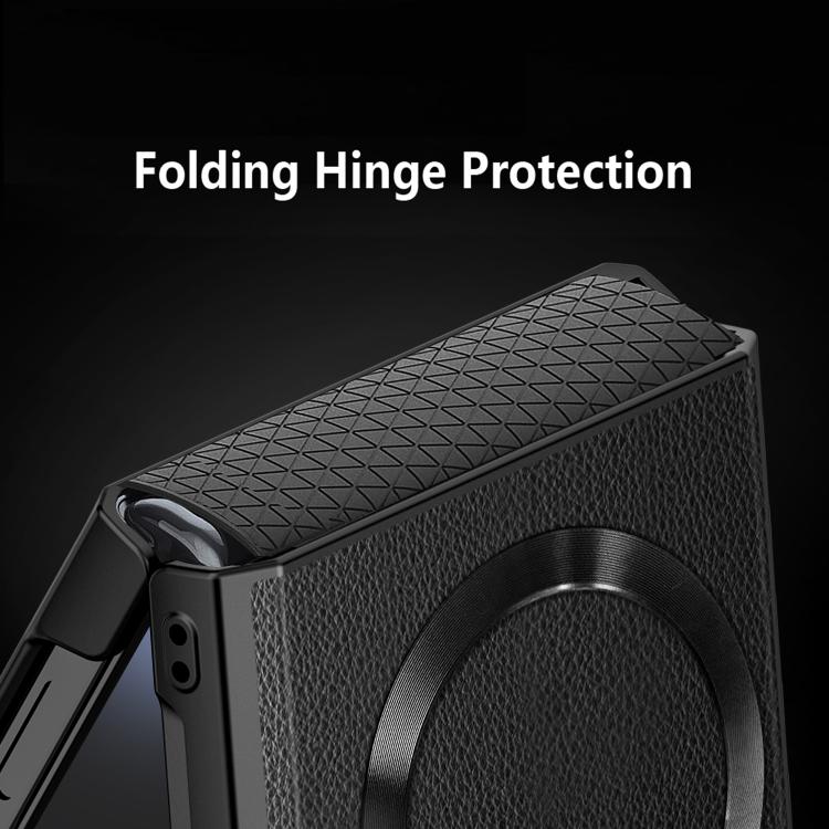 For Samsung Galaxy Z Flip7 5G Integrated Invisible Bracket CD Texture Magnetic Litchi Skin Pasting Phone Case