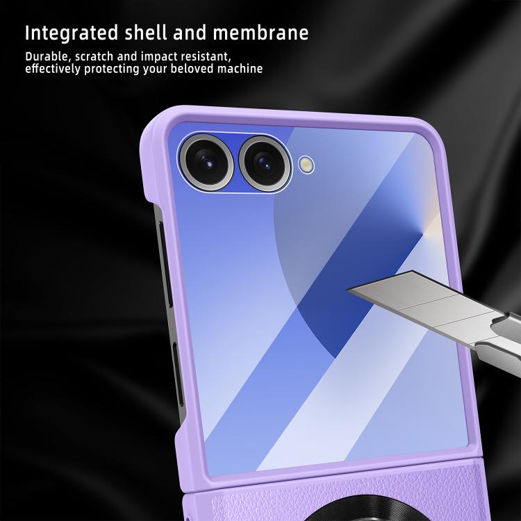 For Samsung Galaxy Z Flip7 5G Integrated Invisible Bracket CD Texture Magnetic Litchi Skin Pasting Phone Case