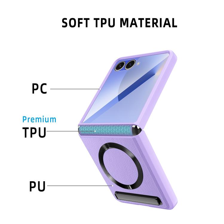 For Samsung Galaxy Z Flip7 5G Integrated Invisible Bracket CD Texture Magnetic Litchi Skin Pasting Phone Case