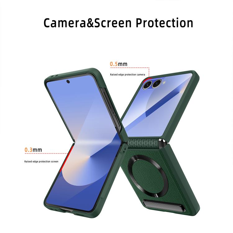 For Samsung Galaxy Z Flip7 5G Integrated Invisible Bracket CD Texture Magnetic Litchi Skin Pasting Phone Case
