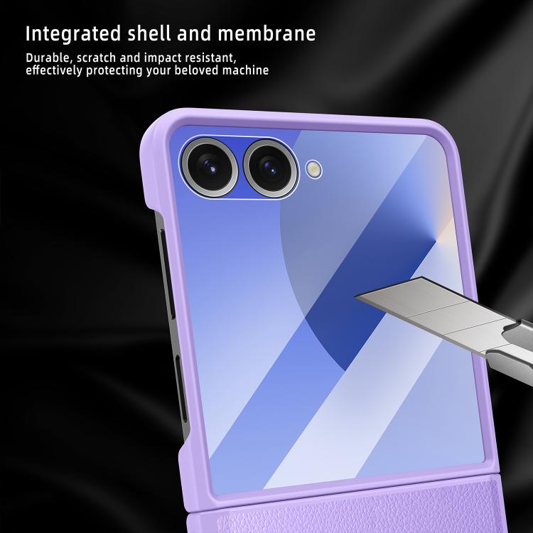 For Samsung Galaxy Z Flip7 5G Integrated Invisible Bracket Litchi Skin Pasting Phone Case
