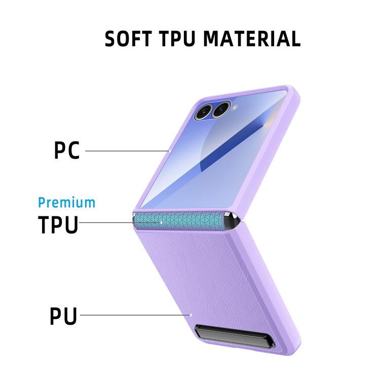 For Samsung Galaxy Z Flip7 5G Integrated Invisible Bracket Litchi Skin Pasting Phone Case