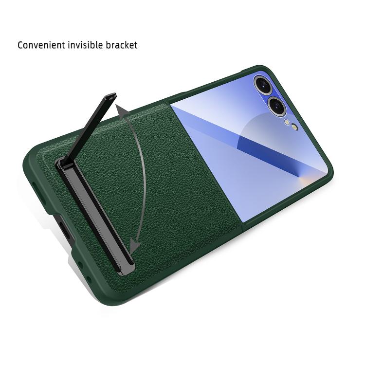 For Samsung Galaxy Z Flip7 5G Integrated Invisible Bracket Litchi Skin Pasting Phone Case