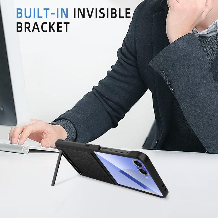 For Samsung Galaxy Z Flip7 5G Integrated Invisible Bracket Litchi Skin Pasting Phone Case