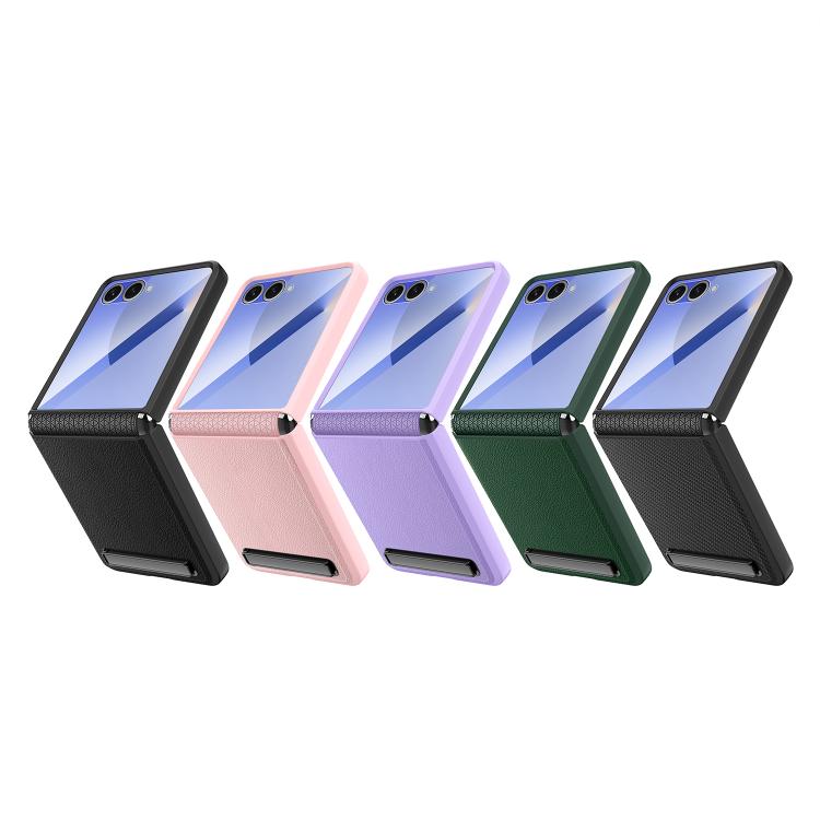 For Samsung Galaxy Z Flip7 5G Integrated Invisible Bracket Litchi Skin Pasting Phone Case