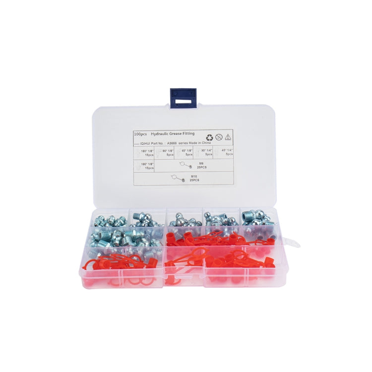 100 in 1 Zerk Oil Grease Fitting Assortment Kits with Dust Cover Cap