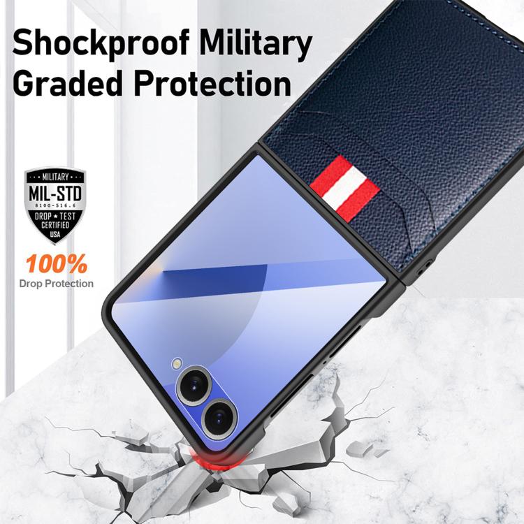 For Samsung Galaxy Z Flip7 5G Integrated Webbing Card Slot Les Film Litchi Skin Pasting Phone Case