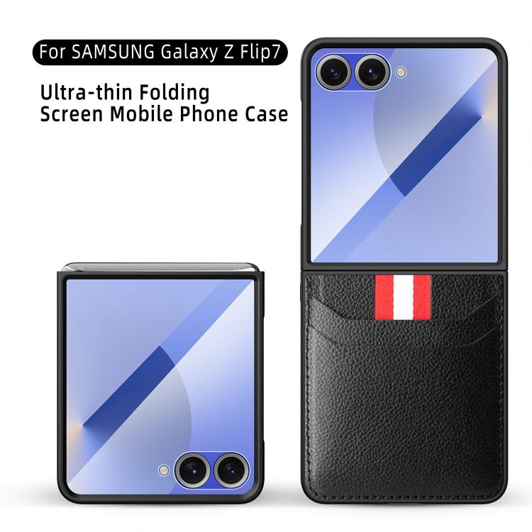 For Samsung Galaxy Z Flip7 5G Integrated Webbing Card Slot Les Film Litchi Skin Pasting Phone Case