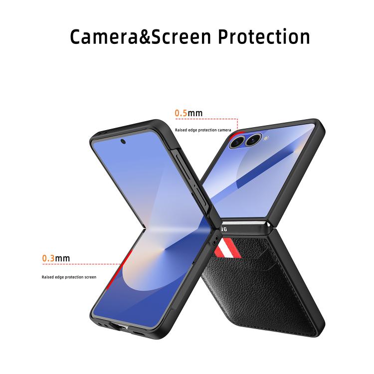 For Samsung Galaxy Z Flip7 5G Integrated Webbing Card Slot Les Film Litchi Skin Pasting Phone Case