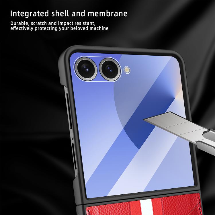 For Samsung Galaxy Z Flip7 5G Integrated Webbing Card Slot Les Film Litchi Skin Pasting Phone Case