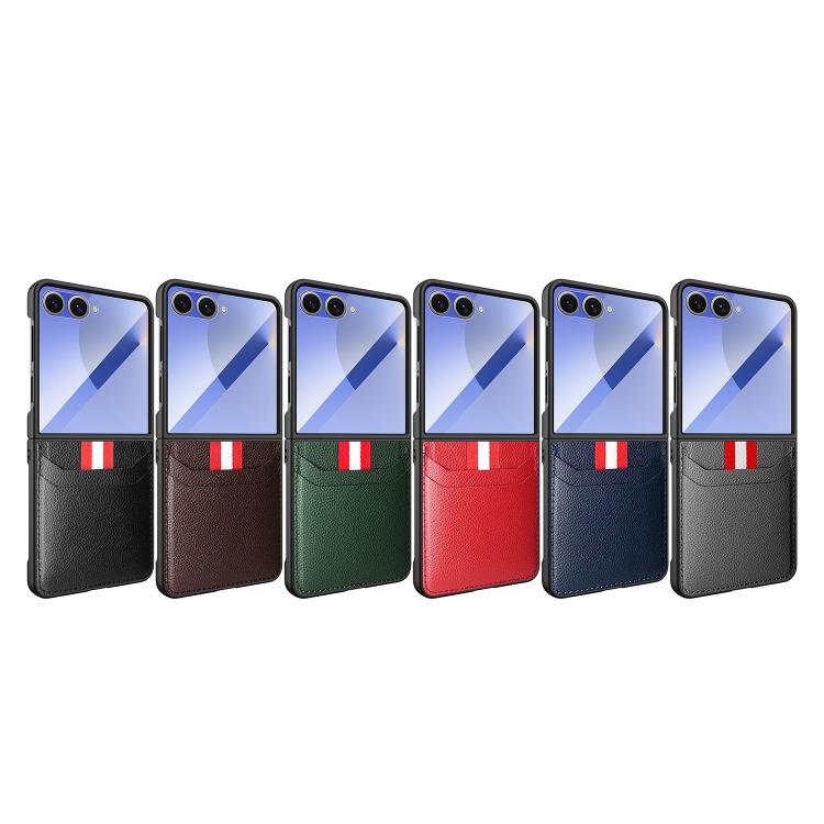 For Samsung Galaxy Z Flip7 5G Integrated Webbing Card Slot Les Film Litchi Skin Pasting Phone Case