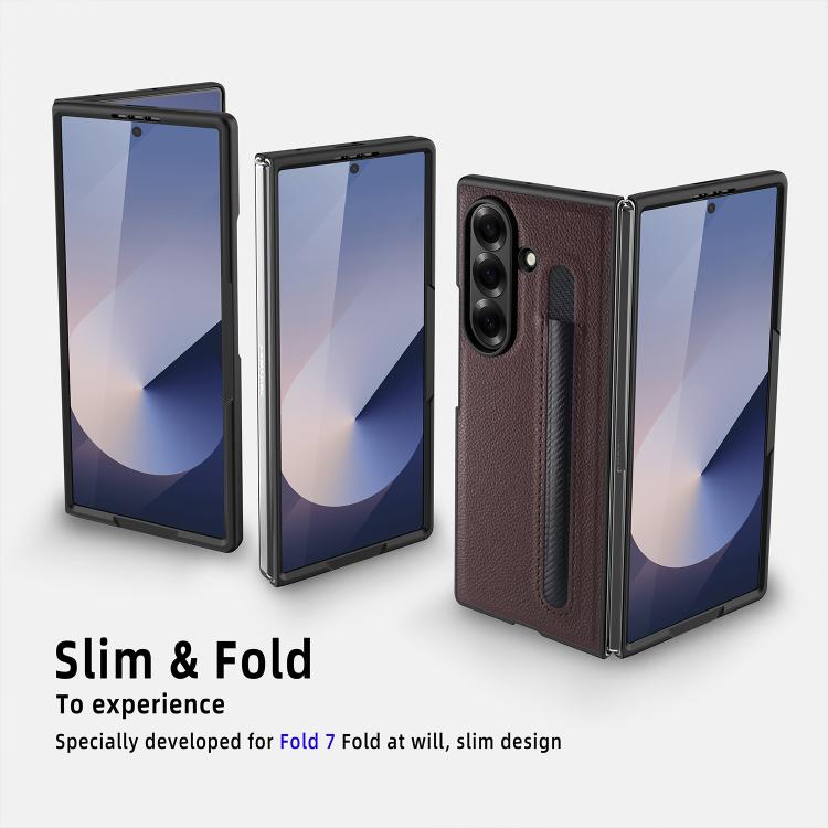 For Samsung Galaxy Z Fold7 5G Integrated Litchi Skin Phone Case With Pen Slot, Without Pen