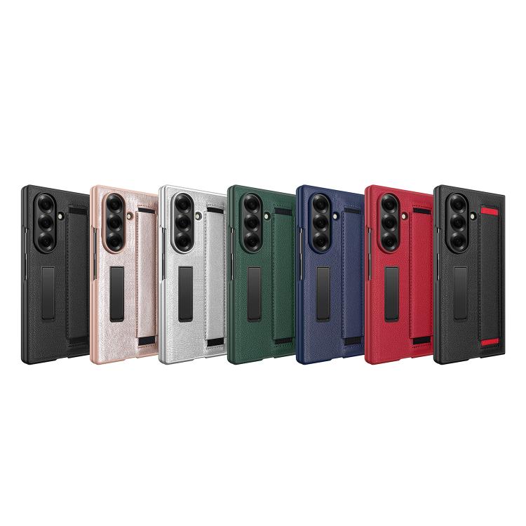 For Samsung Galaxy Z Fold7 5G Integrated Invisible Bracket Litchi Skin Pasting Phone Case with Hand Strap