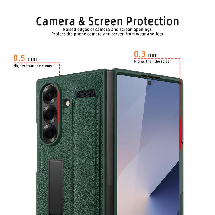 For Samsung Galaxy Z Fold7 5G Integrated Invisible Bracket Litchi Skin Pasting Phone Case with Hand Strap