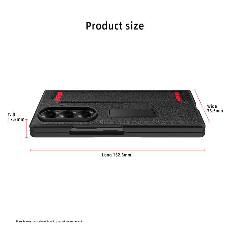 For Samsung Galaxy Z Fold7 5G Integrated Invisible Bracket Litchi Skin Pasting Phone Case with Hand Strap