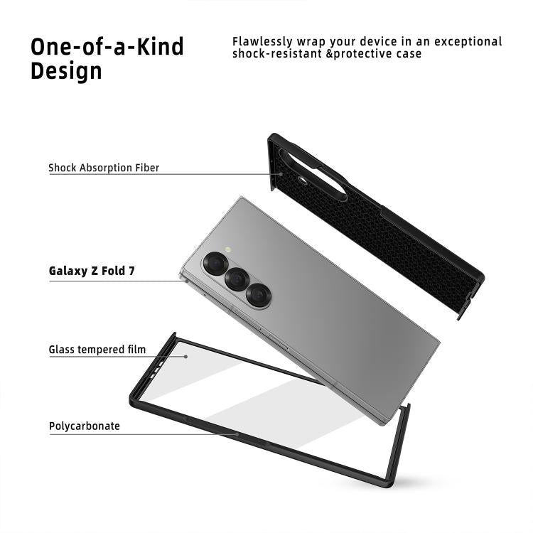 For Samsung Galaxy Z Fold7 5G Integrated Invisible Bracket Litchi Skin Pasting Phone Case with Hand Strap