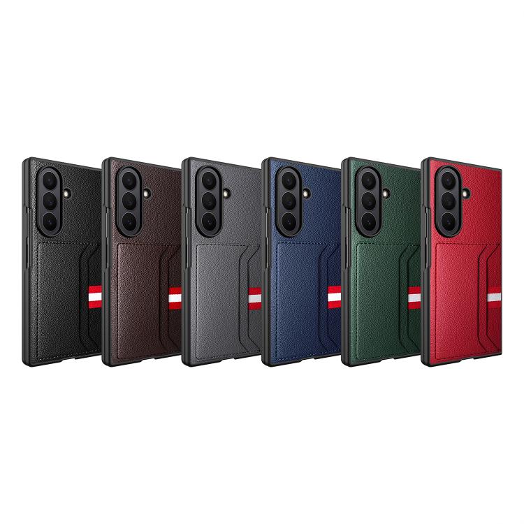For Samsung Galaxy Z Fold7 5G Integrated Webbing Card Slot Litchi Skin Pasting Phone Case