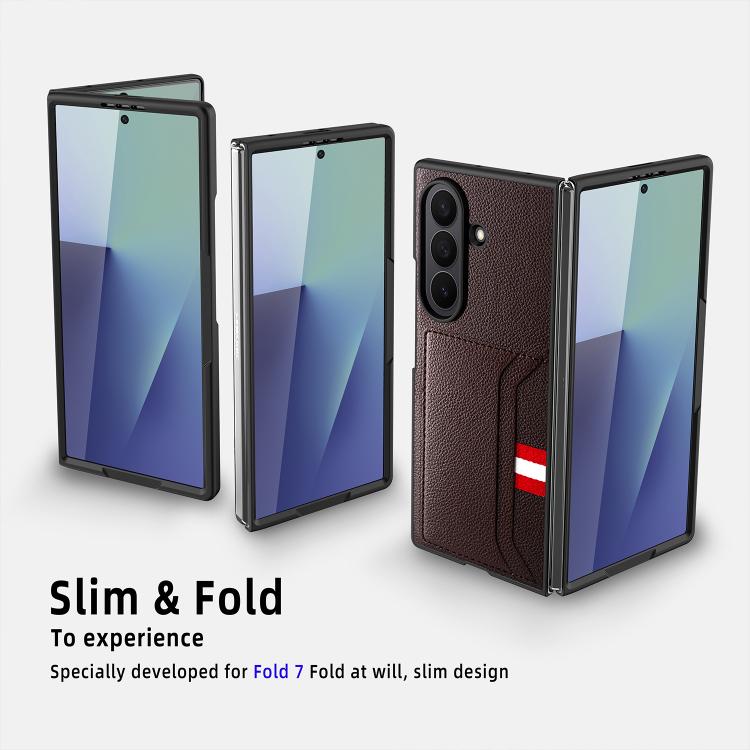 For Samsung Galaxy Z Fold7 5G Integrated Webbing Card Slot Litchi Skin Pasting Phone Case
