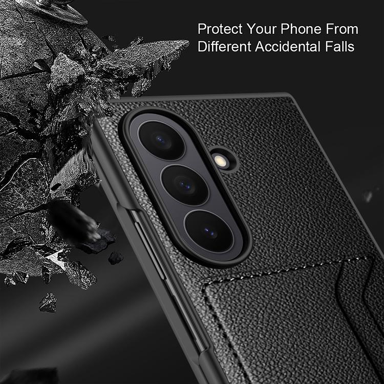 For Samsung Galaxy Z Fold7 5G Integrated Webbing Card Slot Litchi Skin Pasting Phone Case