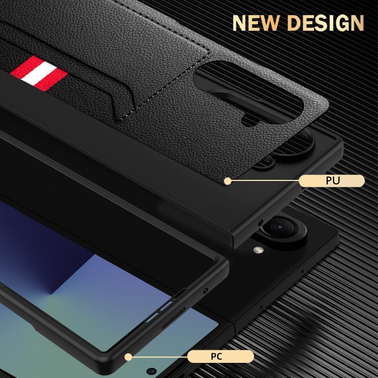 For Samsung Galaxy Z Fold7 5G Integrated Webbing Card Slot Litchi Skin Pasting Phone Case