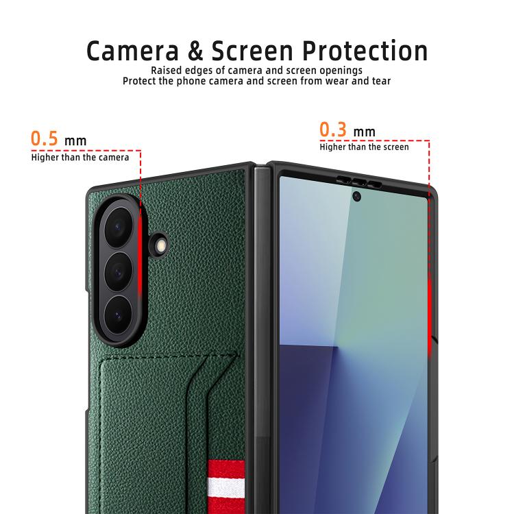 For Samsung Galaxy Z Fold7 5G Integrated Webbing Card Slot Litchi Skin Pasting Phone Case