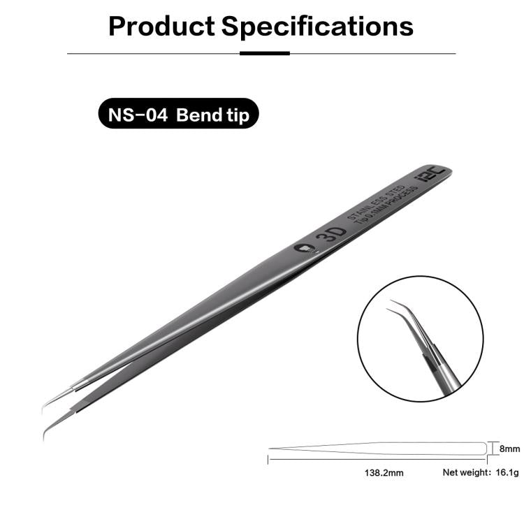 i2C NS Series Super Alloy High Precision Stainless Steel Super Hard Extra Tip Flying Wire Tweezers, Model:NS-04 Bend Tip