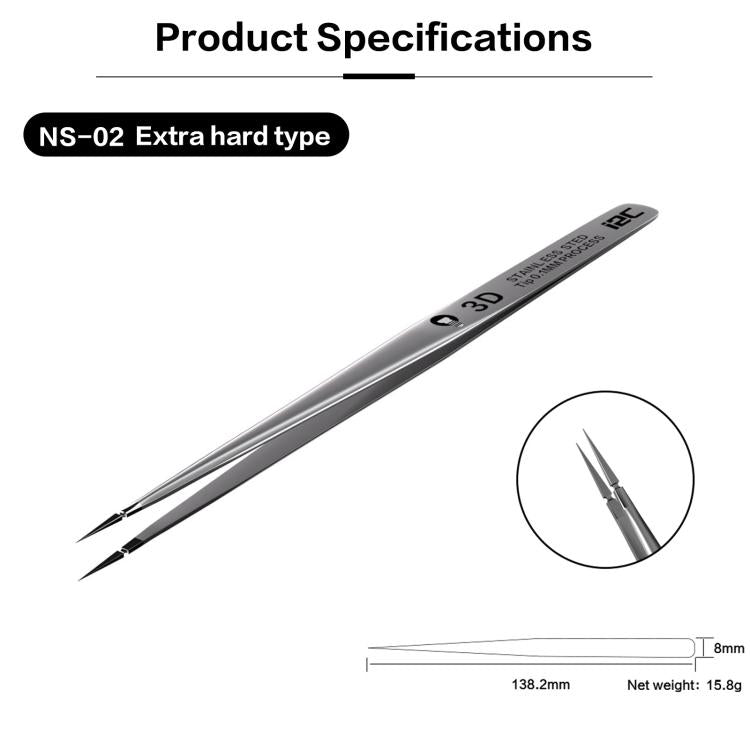 i2C NS Series Super Alloy High Precision Stainless Steel Super Hard Extra Tip Flying Wire Tweezers, Model:NS-02 Extra Hard Type