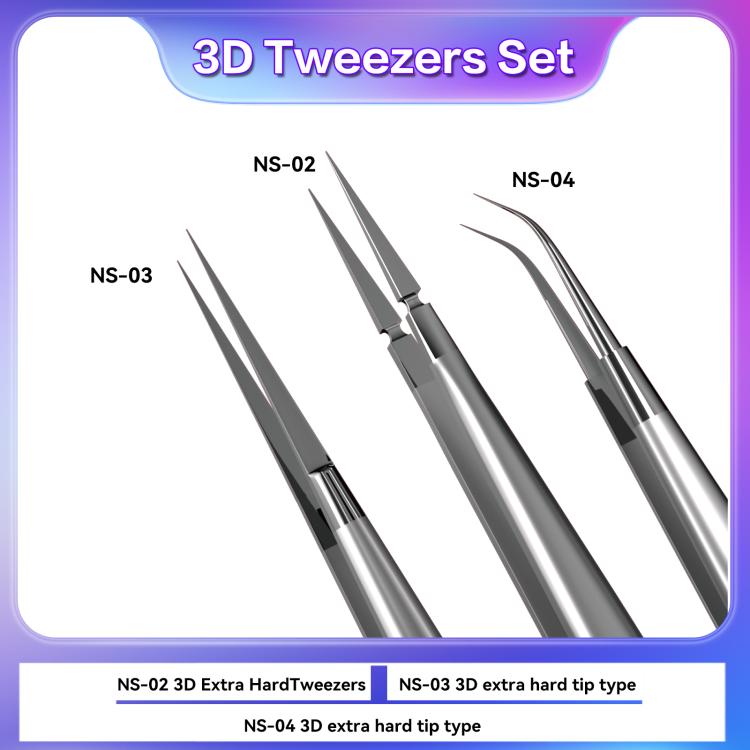 i2C NS Series Super Alloy High Precision Stainless Steel Super Hard Extra Tip Flying Wire Tweezers, Model:NS-04/02/03 Set