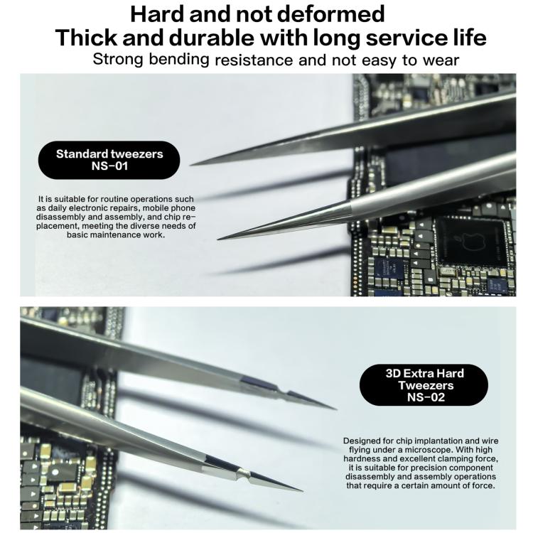i2C NS Series Super Alloy High Precision Stainless Steel Super Hard Extra Tip Flying Wire Tweezers, Model:NS-04/02/03 Set