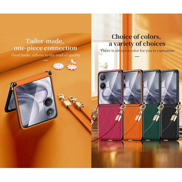 For Xiaomi Mix Flip 2 SULADA Elegant Rhombic Texture Folding Phone Case with Lanyard