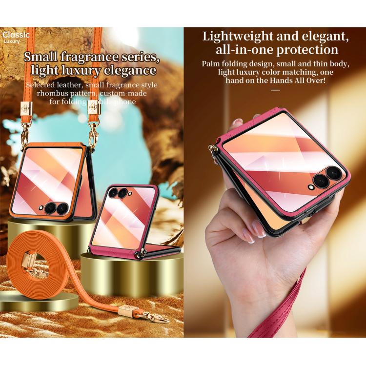 For Samsung Galaxy Z Flip7 5G SULADA Elegant Rhombic Texture Folding Phone Case with Lanyard