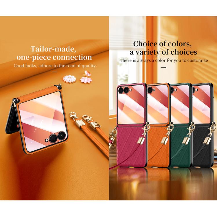 For Samsung Galaxy Z Flip7 5G SULADA Elegant Rhombic Texture Folding Phone Case with Lanyard